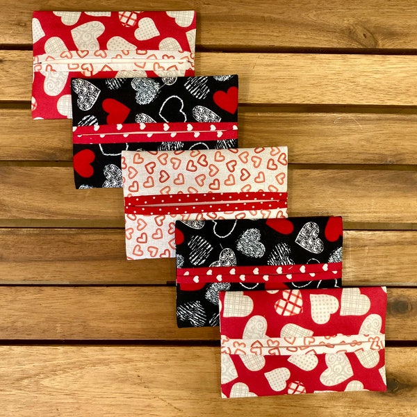 Valentine's Day Travel-Size Tissue Holder | Heart Purse Size Tissue Holder | Cloth Pocket Kleenex Cover