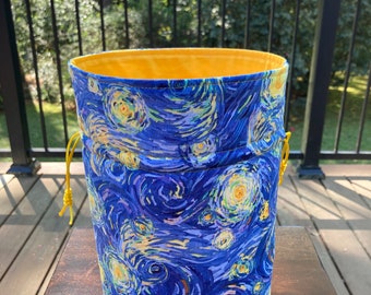 Starry Night Drawstring Gift Bag | Van Gogh's Starry Night Inspired Reusable Gift Bag | Handmade Fully Lined Craft Bag