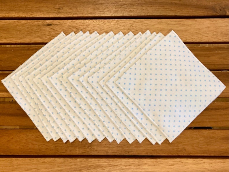 Montessori Polishing Cloths Yellow, Pink, or Blue Small Flannel Double Layer Dust Cloths Small Polka Dot or Striped Cleaning Cloths Blue Polka Dots