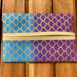 Gold-Accented Travel-Size Tissue Holder Purse Size Tissue Holder Cloth Pocket Kleenex Cover Purple Mermaid