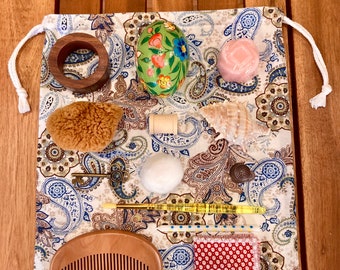 Paisley Montessori Mystery Bag Activity With Objects | Montessori Stereognostic Bag (8.5" x 10.5")| Montessori Handmade Cloth Drawstring Bag
