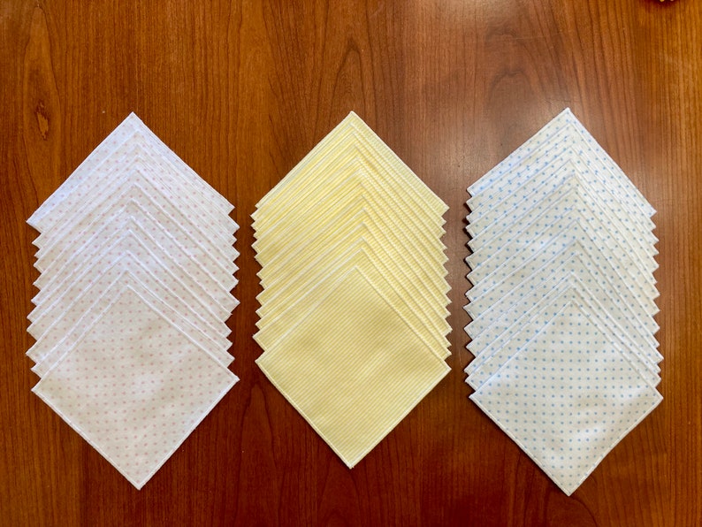 Montessori Polishing Cloths Yellow, Pink, or Blue Small Flannel Double Layer Dust Cloths Small Polka Dot or Striped Cleaning Cloths image 4