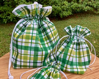 St. Patty's Day Gift Bags| Reusable Green Flannel Fabric Drawstring Pouch| Decorative Gift Bag