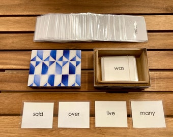 Montessori Puzzle Words with Small Box| Laminated Sight Words with Blue and White Box| Laminated High Frequency Flash Cards for early reader