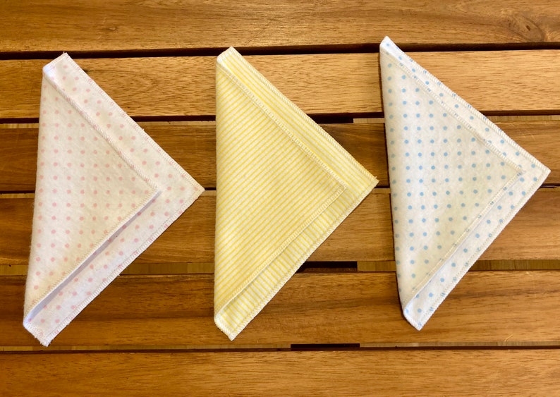 Montessori Polishing Cloths Yellow, Pink, or Blue Small Flannel Double Layer Dust Cloths Small Polka Dot or Striped Cleaning Cloths image 3