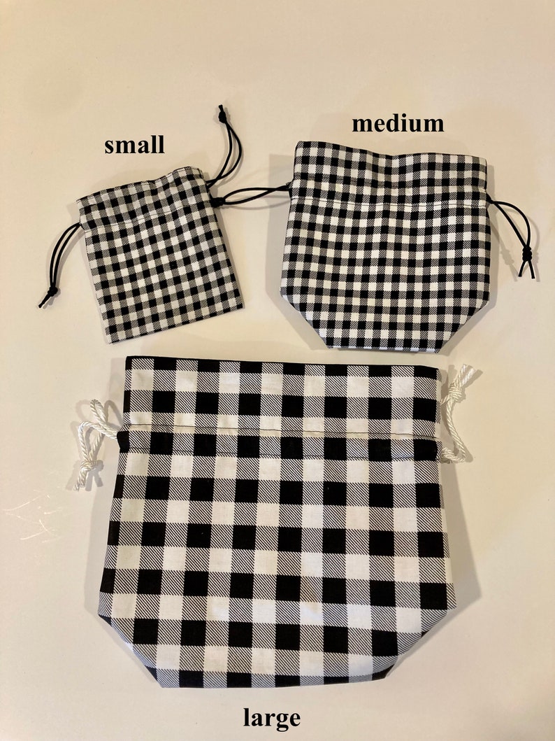 Black Checkered Gift Bags Reusable Black and White Fabric Drawstring Pouch Decorative Gift Bag image 6