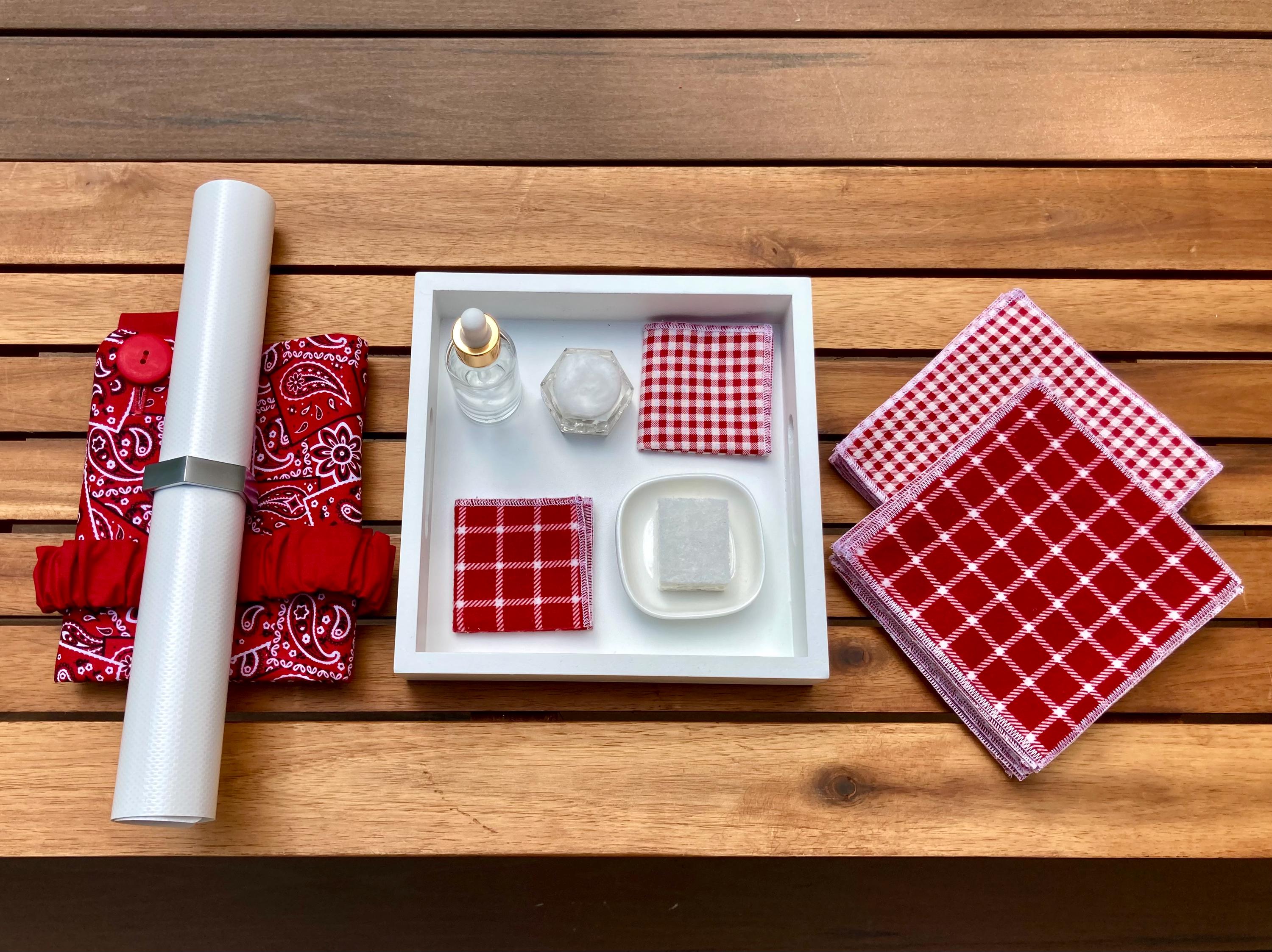 Red Floral Montessori Polishing Activity | Child Apron, Tray, Dropper, Dish, and Polishing Cloths | Red Practical Life Activity for 3-6 Year
