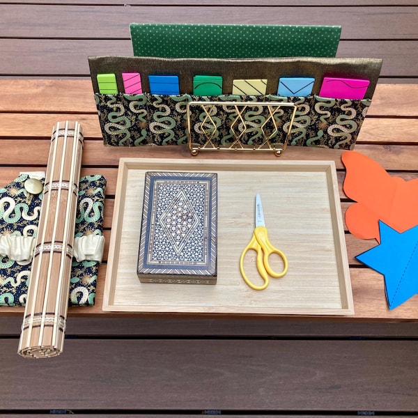 Snakes Montessori Cutting Activity Set: Apron, Pouches, & Scissors