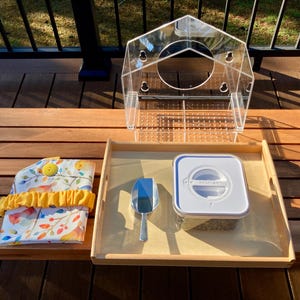 Montessori Bird Feeding Lesson: Apron, Tray, Scoop, Seed and Bird Feeder image 1