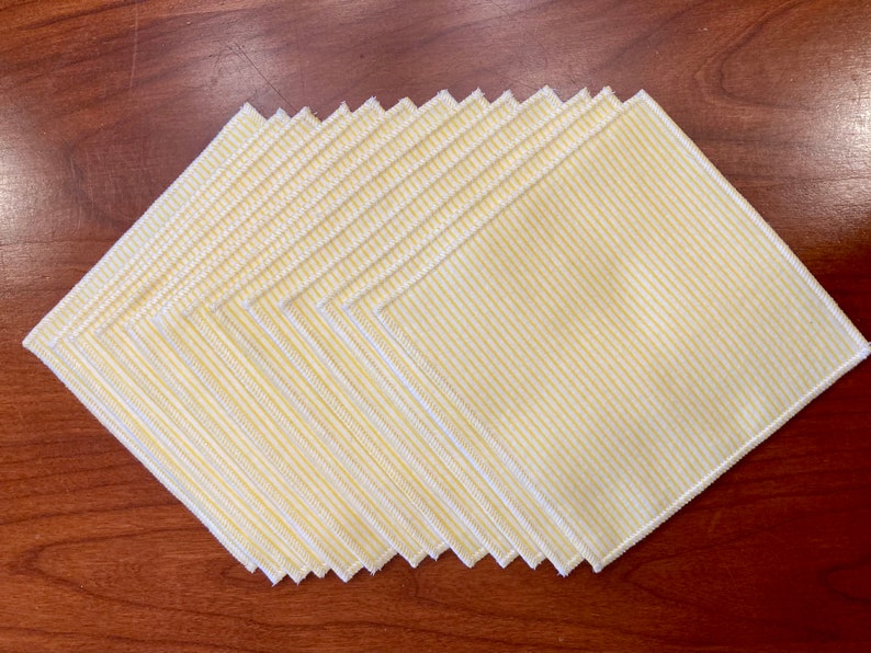 Montessori Polishing Cloths Yellow, Pink, or Blue Small Flannel Double Layer Dust Cloths Small Polka Dot or Striped Cleaning Cloths Yellow Stripes