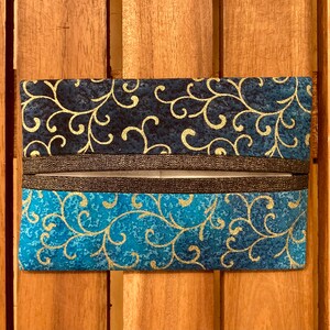 Gold-Accented Travel-Size Tissue Holder Purse Size Tissue Holder Cloth Pocket Kleenex Cover Blue and Gold