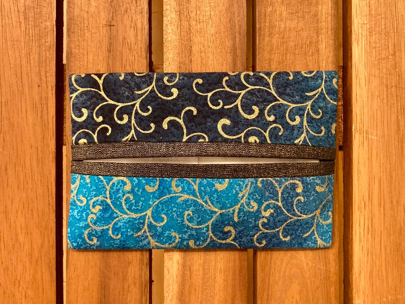 Gold-Accented Travel-Size Tissue Holder Purse Size Tissue Holder Cloth Pocket Kleenex Cover Blue and Gold