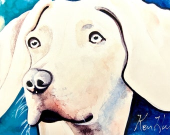 Weimaraner Dog, 8.5 x 11"W, Watercolor, Artist signed, With Mat, 8.5"H x 11"W, Image 4"H x 6"W, Weimaraner Artwork,  COA, Ready to Frame