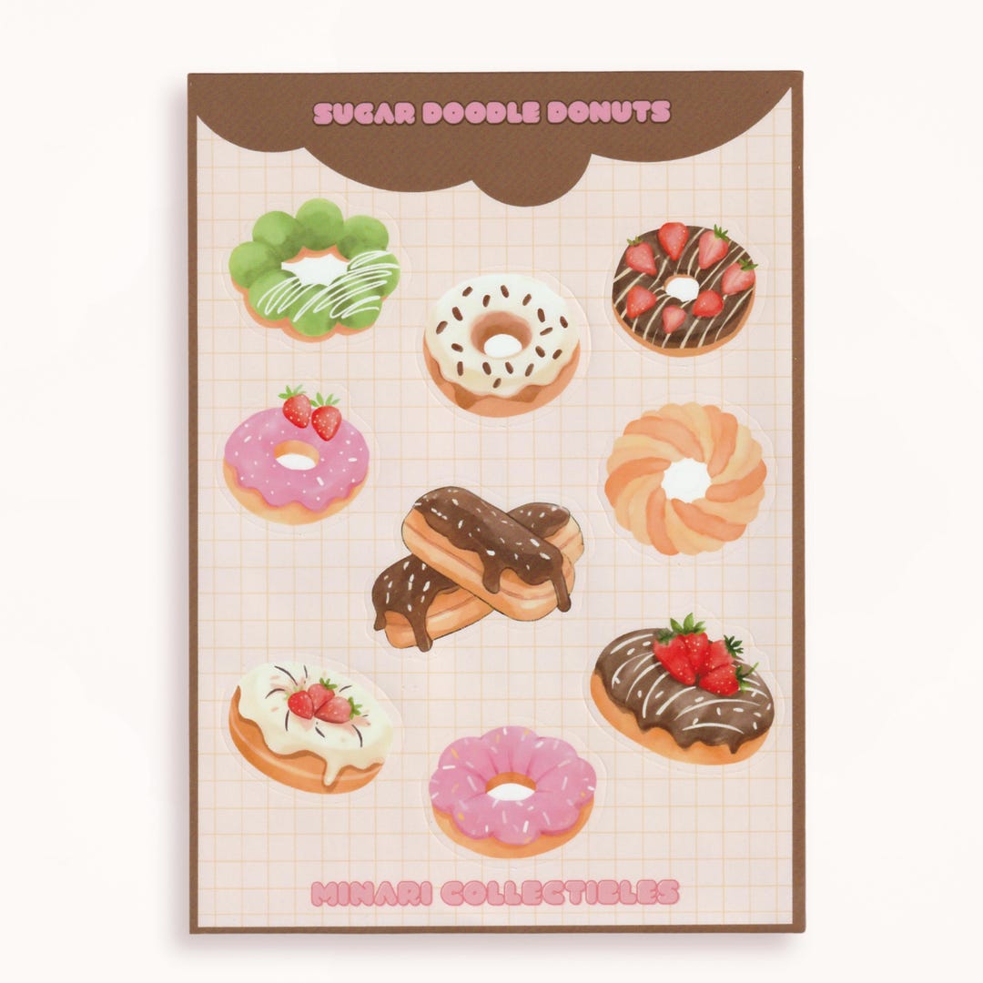 Simple Donut Basic Sticker Sugar Doodle Donuts – Cute Watercolor Dessert Sticker Sheet | Kawaii ...