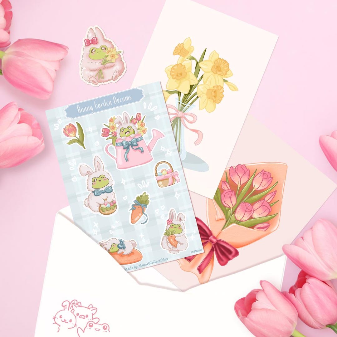 Bunny Garden Dreams Happy Mail Set – Cute Frog Bunny Vinyl Sticker 2.5 ...