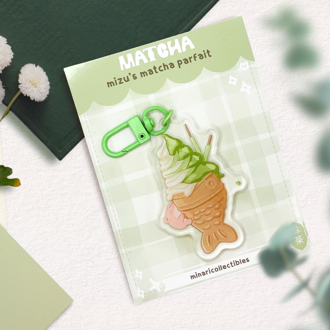 Japanese Kawaii Matcha Keychain | Taiyaki Ice Cream Acrylic Charm, Cute ...