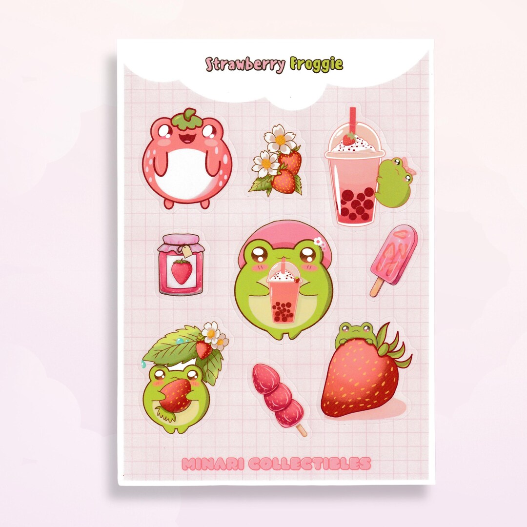 Strawberry Froggie Sticker Sheet | Cute Frog Stickers, Kawaii Bubble ...