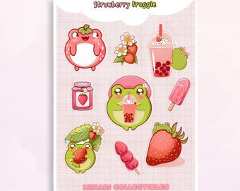 Strawberry Froggie Sticker Sheet | Cute Frog Stickers, Kawaii Bubble ...