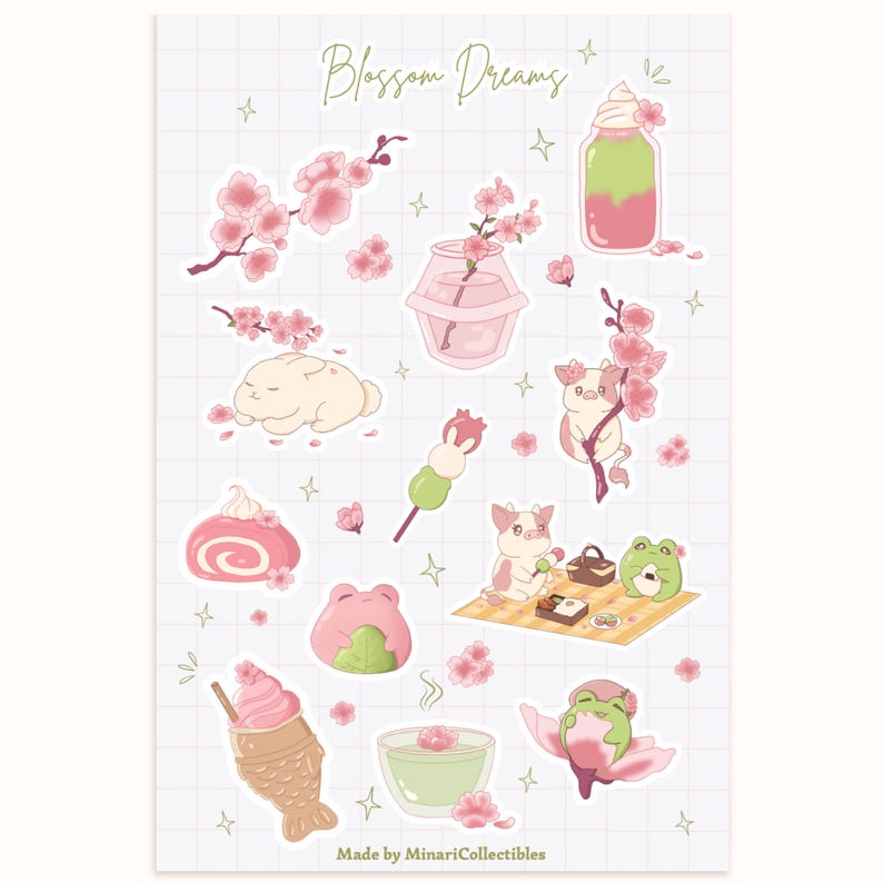 Japanese Kawaii Sticker Sheet Bundle | Sakura, Matcha & Hanami Stickers ...