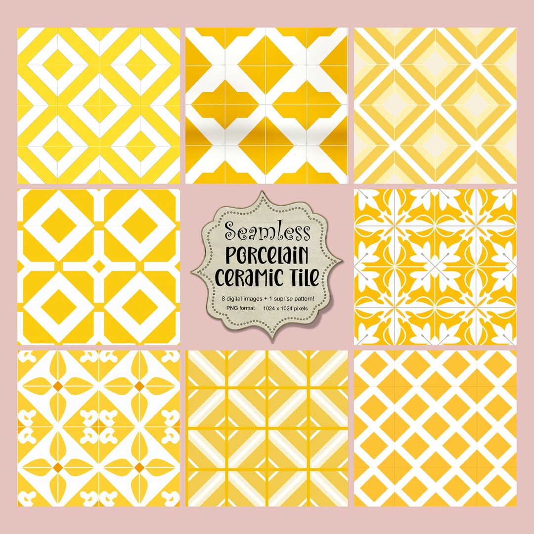8 Yellow and White Seamless Patterns Yellow Ceramic Porcelain Pattern