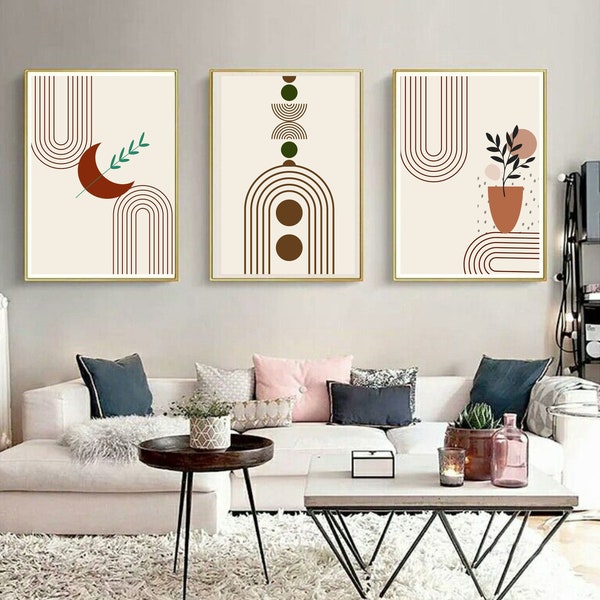 Conjunto de arte de pared boho de 3 impresiones,, arte de pared imprimible, impresiones digitales en colores neutros, decoración del hogar