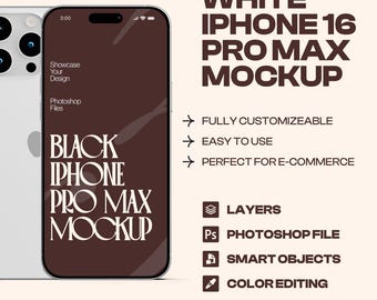 White iPhone 16 Pro Max Mockup – Realistic Phone PSD Template with Custom Background