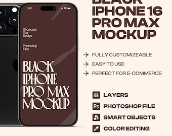 Black iPhone 16 Mockup – Realistic Phone PSD Template with Custom Background