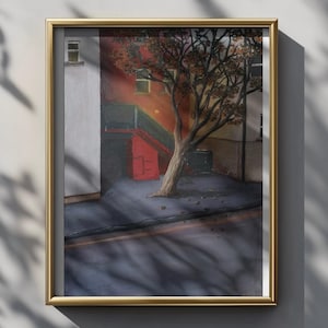 Baumecke - Herbst-Kunstdruck - Natur Urban Landschaft Wandkunst, stimmungsvoller moderner Realismus Poster für gemütliches Wohnzimmer-Dekor, Gelassenheit