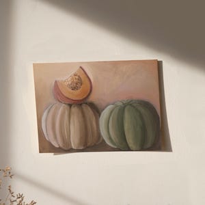 Herbst Kürbisse Herbst-Druck - Original ruhiges Herbst Poster Kunst, Natur inspirierte Halloween Stillleben Wanddekoration, dunkler Realismus