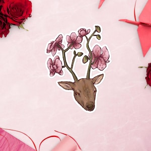 Orchid Deer Surreal Kiss-Cut Aufkleber - Frühlingstierillustration, Originalkunst, niedlich, Planer, Kartenherstellung, Scrapbooking, Basteldekoration