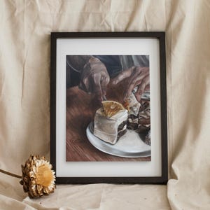 Feed me - Stampa poster natura morta - Dipinto realistico di torte e dessert, coppia romantica, per gli amanti del cibo, arte da appendere alla parete di un bar o di una cucina