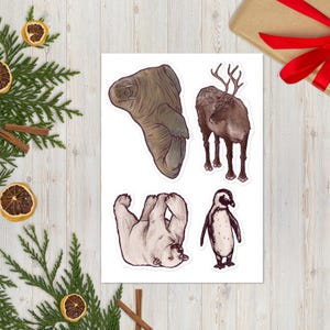 Winter Tier Illustration Sticker Seiten - Original Natur Kunst, Perfekt für Planer, Basteln, Scrapbooking, Eisbär, Pinguin, Walross