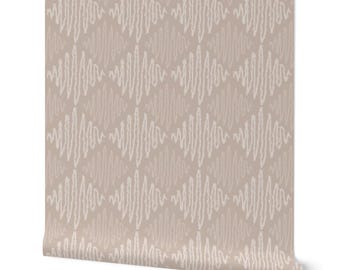 Hand-drawn Diamonds Wallpaper -DIY Peel & Stick Removable - Farmhouse Western Ranch, Warm Neutral Beige Taupe Brown Textured Checkerboard