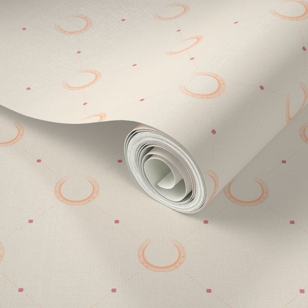 Horseshoe Crossing Wallpaper - DIY - Peel & Stick Removable Lining for Drawers, Cupboards - Equestrian Barn Interior, Pristine Peach Fuzz