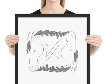 Triangle Duo Horse Art Print - 18" Framed poster - Equine Art - Home Decor for Horse Lover, Bedroom Art, Minimalist Styling, Western Nursery