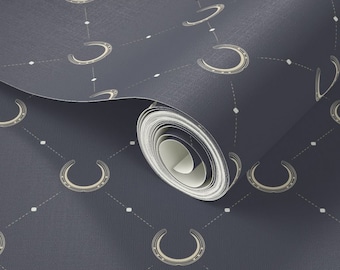 Horseshoe Crossing Wallpaper - DIY - Peel & Stick Removable - Lining for Drawers, Western Decor, Equestrian Farmhouse, Preppy Dark Grey Blue