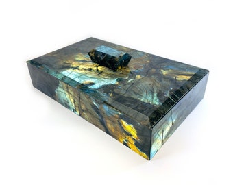 Labradorite Gemstone Box  - Elegant Jewelry Organizer, Luxury Large Stone Case, Unique Home Decor, Ideal Occasional Gift