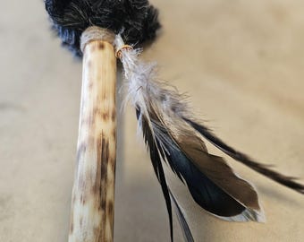 Handmade Wood Drum Beater with Feathers