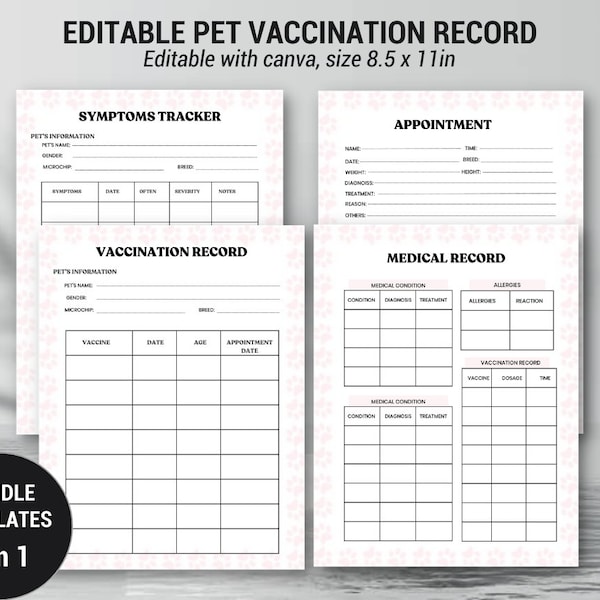 Digital Pet Vaccination Log | Vaccination Record for Dogs and Cats | Instant Download PDF | Organize Your Pet's Health Records | 8.5x11 Size