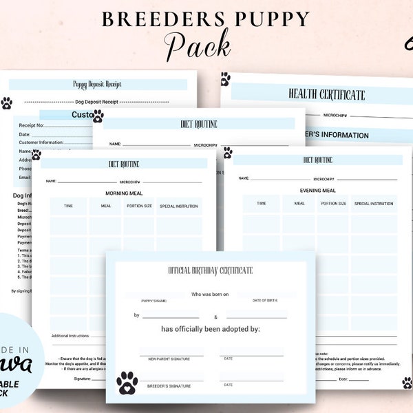 Breeder Forms, Puppy Medical Records, Puppy Charts, puppy cerificate