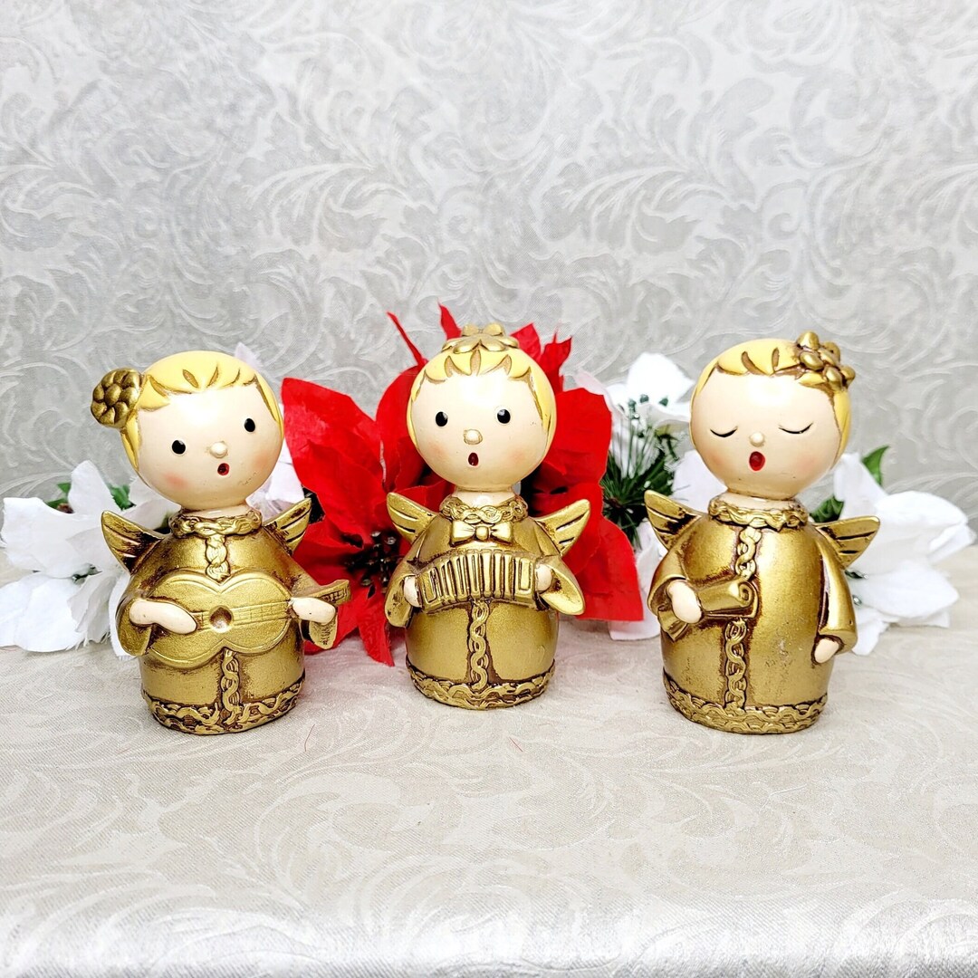Vintage MCM Gold Angel Figurines. Set of 3 Christmas/holiday Angels