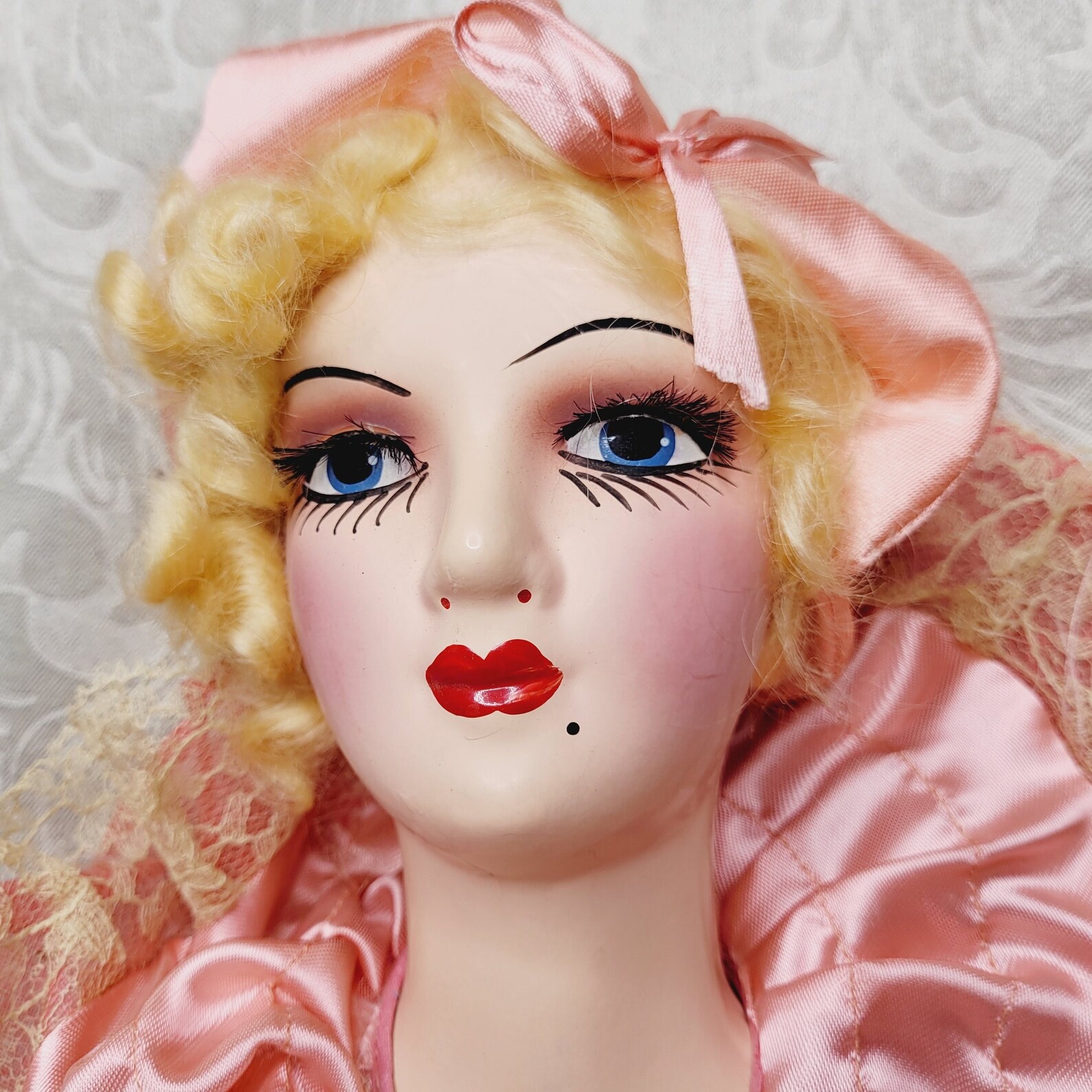 Vintage Antique French Boudoir/bed Doll. 1900's. Composite Doll/straw Filled. Collectable.kitsch