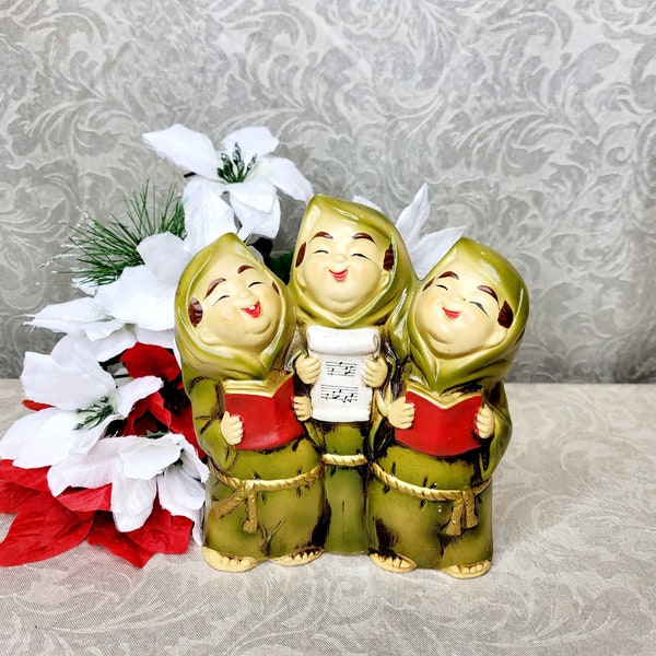 Vintage Caroling Monks Musical Ceramic Figurine. Singing Friars Figurine. Vintage Christmas Monks. Holiday Singing Monks. STAR Japan.