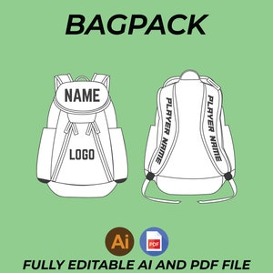 Custom Wearable Digital Backpack vector shoulder backpack vector sketch for adobe illustrator with PDF file