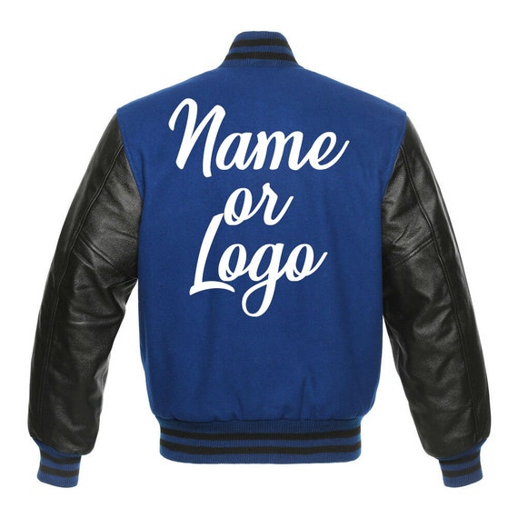 Custom Wearable Unisex Varsity Jacket Letterman without hood Style Jacket bomber jacket Wool Jacket with Leather Sleeves Blue Black
