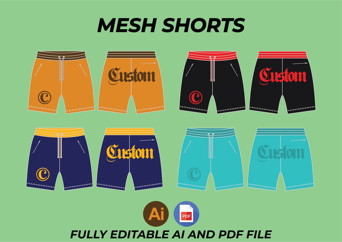 Custom Wearable Mesh Shorts Digital Mockups Vector Adobe Illustrator ...