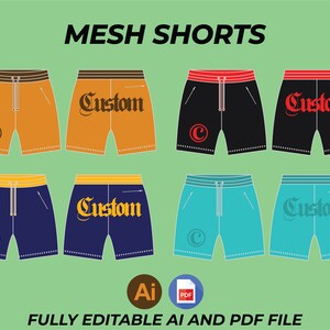 Custom Wearable Mesh Shorts Digital Mockups Vector Adobe Illustrator ...