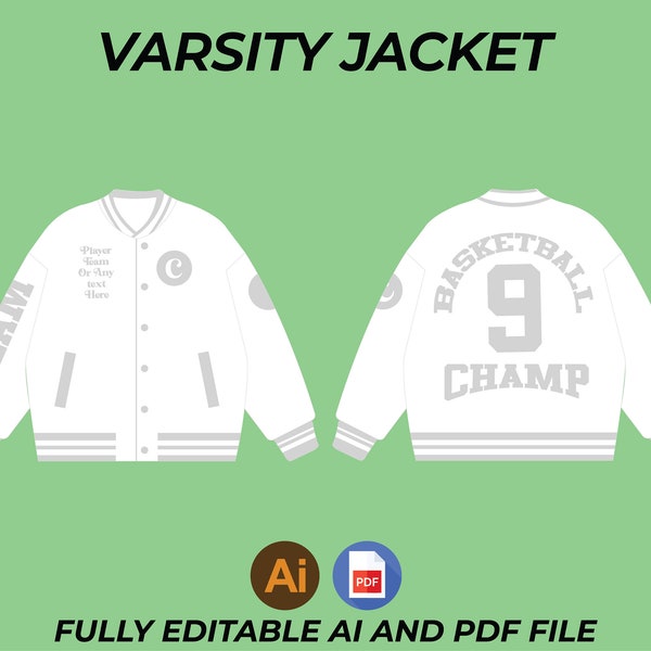 Streetwear Varsity Jacket Mockup Vector for Adobe Illustrator, Procreate, JPG - Clothing Template for Custom Designs - Instant Download