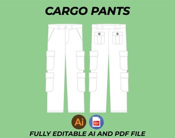 Custom Wearable Cargo Pants digital mockups Vector Adobe Illustrator, JPG, Digital Clothing Template Design