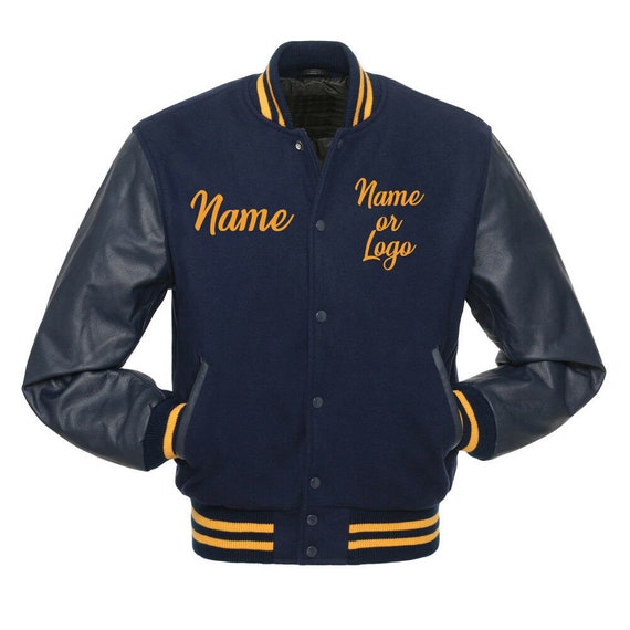 Custom Wearable Unisex Varsity Jacket Letterman Without Hood Style Bomber Jacket Wool Jacket With Leather Sleeves navy Blue black Etsy Canada